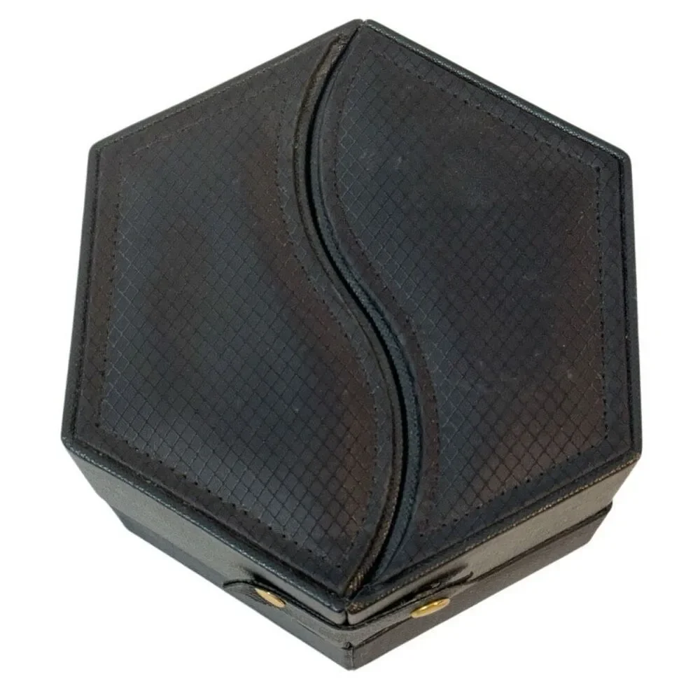 Hexagon Jewelry Box Swivel Compact Slide Outs Multi Compartment in Black